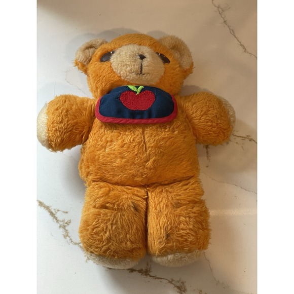 Vintage Fisher Price Freddy Teddy Bear 1975 Apple Bib Orange Plush Stuffed Toy - Picture 1 of 7